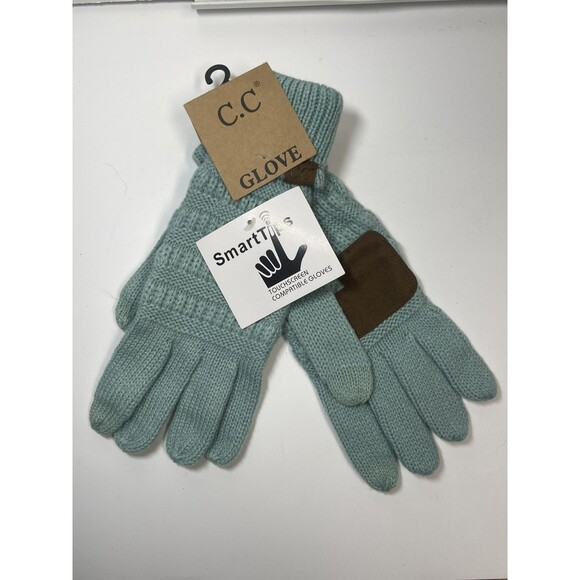 C.C Cable Knit Touchscreen Texting Gloves In Mint Green New - Picture 1 of 5
